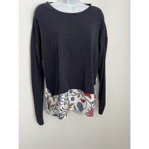 Loft Womens sz M Top Sweater w/ Blouse Hem And Back Floral Boho Blue Med…